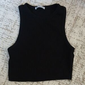 Zara Ribbed Black Sleeveless Crop Top